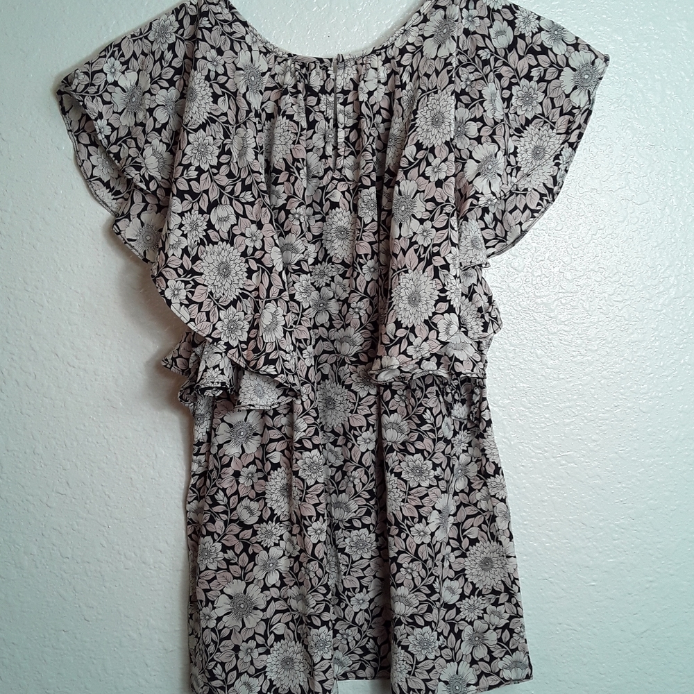 Rebecca Taylor silk flutter sleeve floral